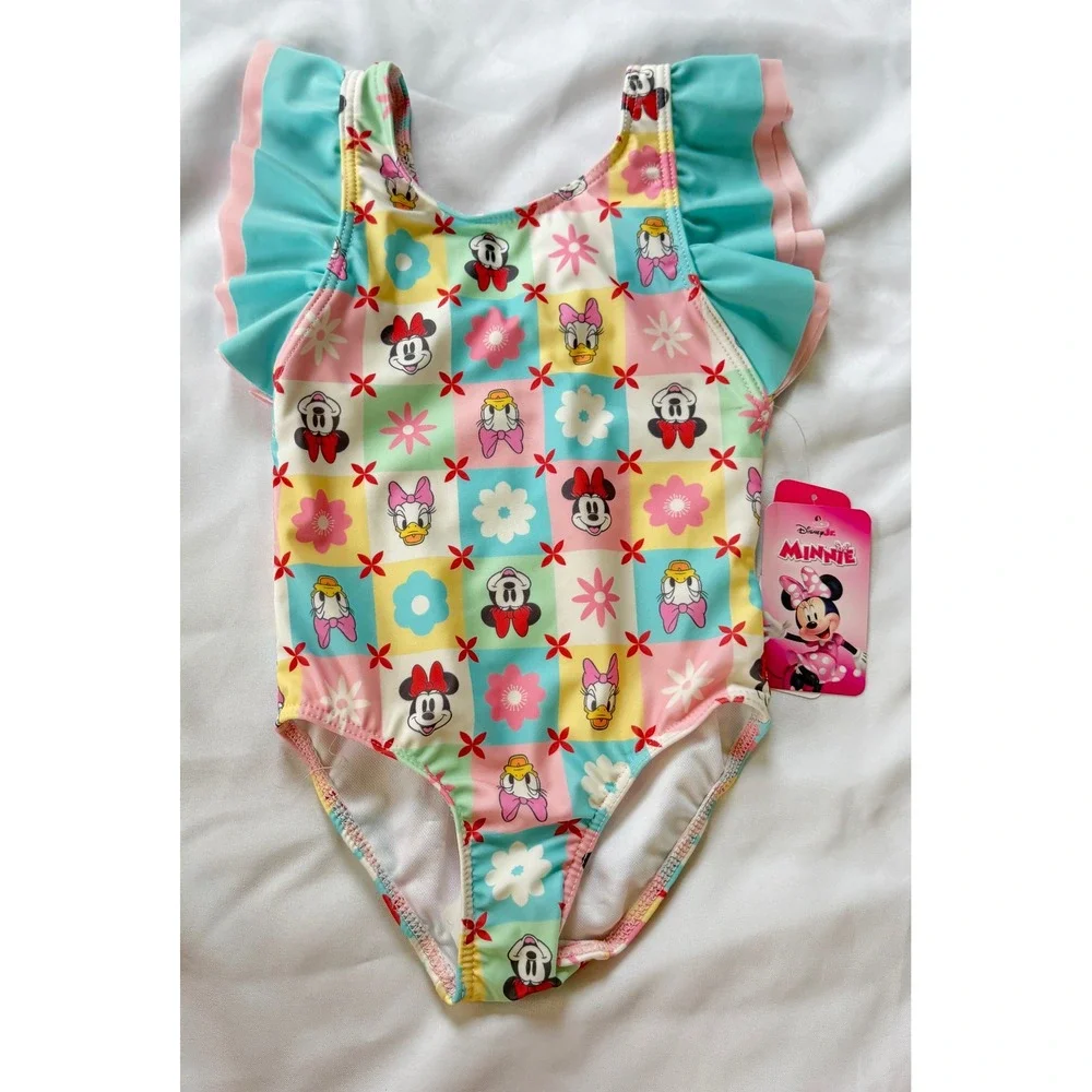 Disney Minnie Mouse Daisy Duck One Piece Swimsuit 3T Ruffle UPF 50+ Multicolor